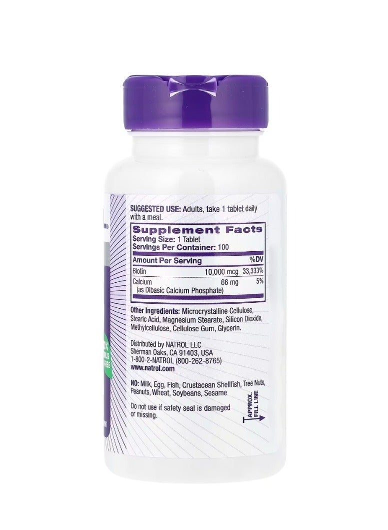 Natrol Beauty Biotin 10000 mcg 100 Tablets - Image 2